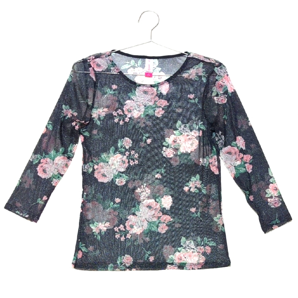 No Boundaries | Black Mesh Floral Long Sleeve | Sheer | Sparkle | Chic | Summer